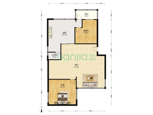 天佑北路 1室1厅1卫 132平方