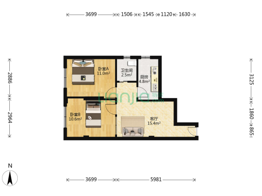 武北公寓 2室1厅1卫 58平方