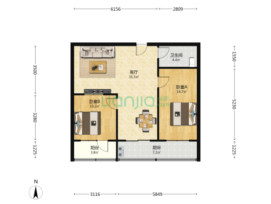 义堂小区南屏园 2室1厅1卫 86平方