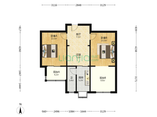 省气象局宿舍 2室1厅1卫 53平方
