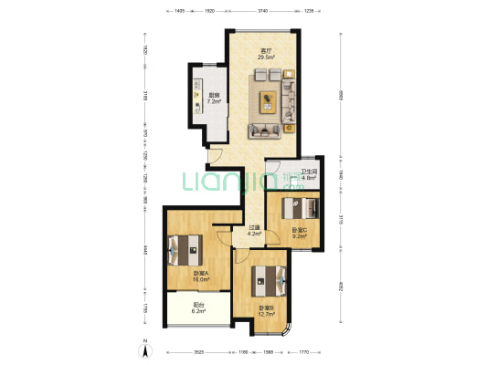 东润枫华 3室1厅1卫 116平方