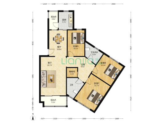 堡盈居 3室2厅2卫 136平方
