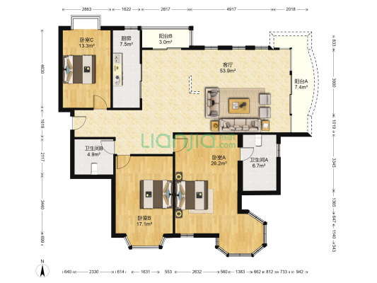 瑞海姆公寓 3室1厅2卫 170平方