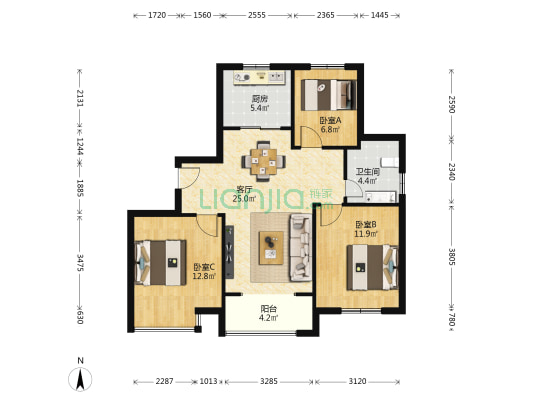 百曲乐苑 3室1厅1卫 102平方