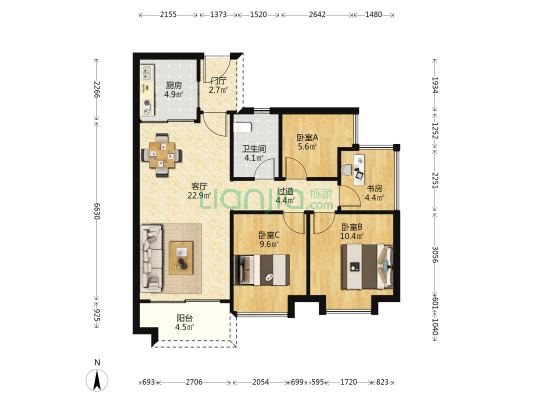 创基天峰 4室1厅1卫 88平方