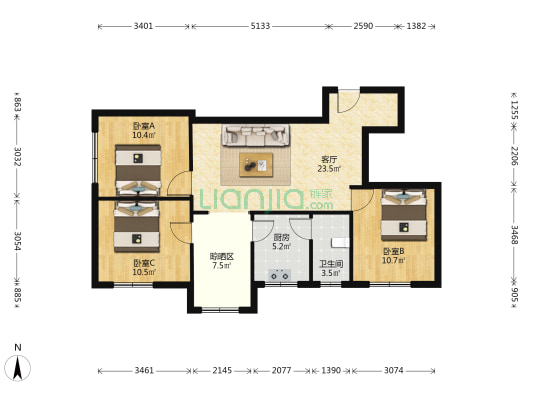 月亮岩路47号 3室1厅1卫 78平方