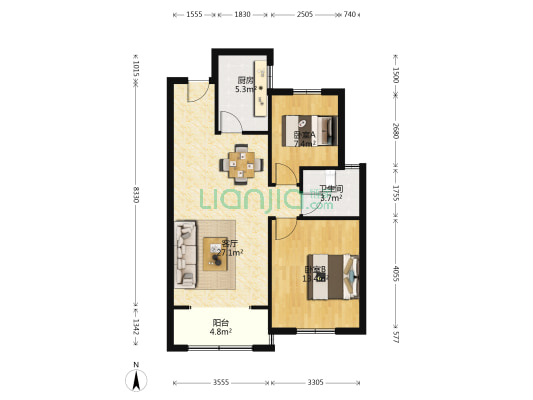 二庙城市花园 2室1厅1卫 87平方