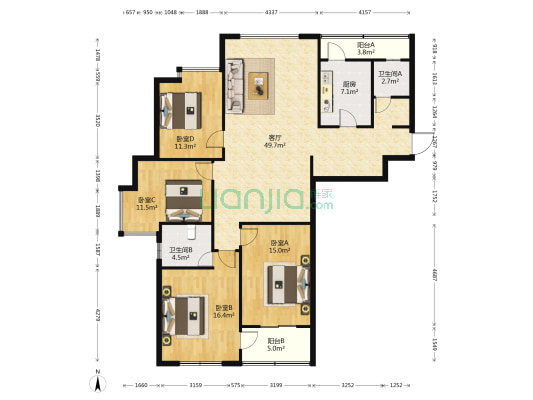 曲水文华苑 4室1厅2卫 155平方