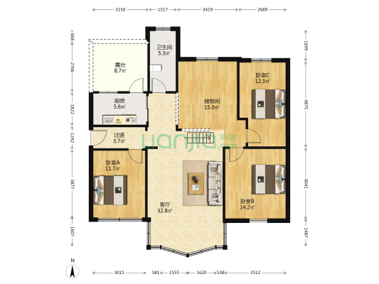 港湾人家 3室1厅1卫 96平方
