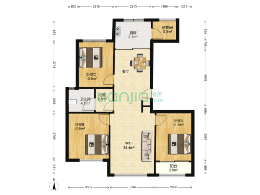顺海城市花园 3室1厅1卫 137平方
