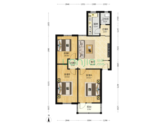 教师小院 3室1厅1卫 89平方
