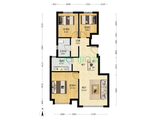 雅居乐滨河雅郡北岛馨苑 3室1厅1卫 90平方