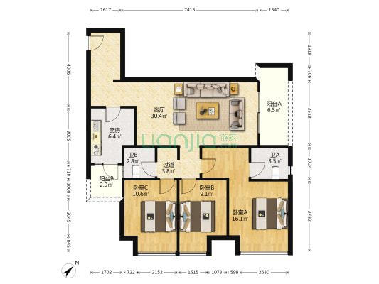 澜山望峯上 3室1厅2卫 111平方