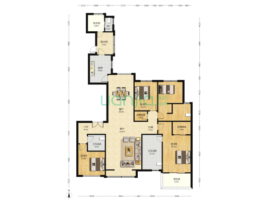 海航豪庭北苑五区 3室2厅3卫 221平方
