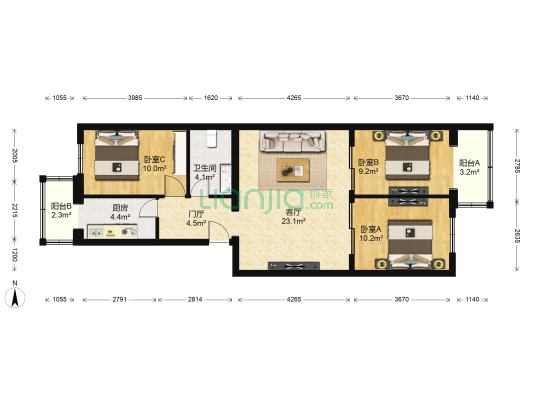 于家园二区南院 3室1厅1卫 91平方