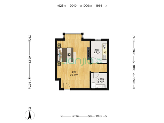 柳岸方园 1室0厅1卫 46平方