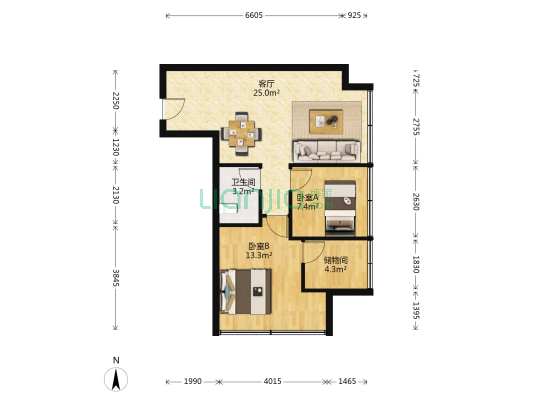 融创公馆A2区 2室1厅1卫 76平方