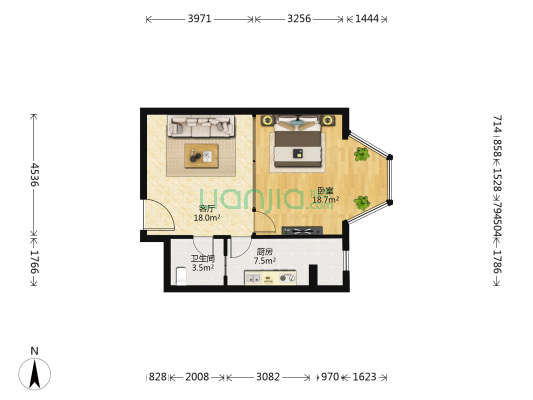 豪威家园 1室1厅1卫 64平方