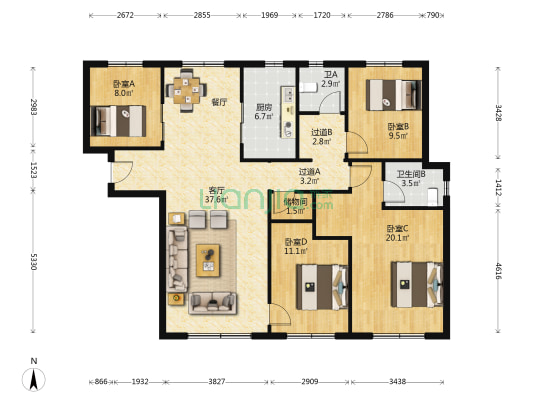 兰州万科城一期 4室1厅2卫 137平方