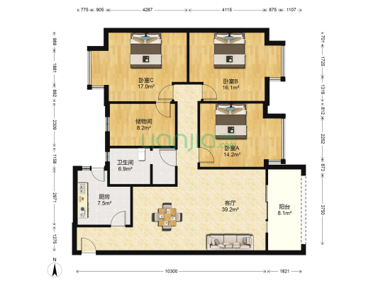 金阳丽景 3室1厅1卫 120平方