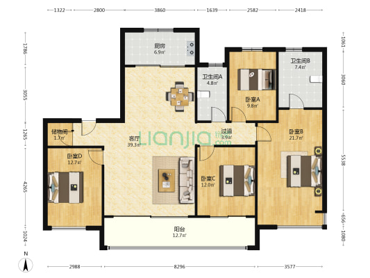 香港置地·紫玥 4室1厅2卫 164平方