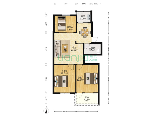 福祥社区 3室1厅1卫 82平方