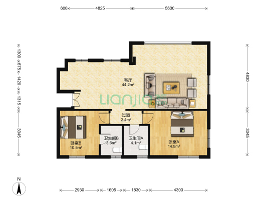 三全公寓 2室1厅2卫 127平方