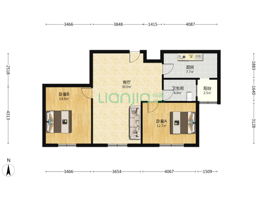 东方大厦 2室1厅1卫 93平方