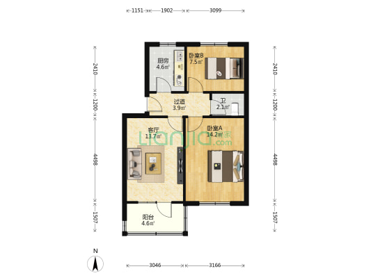 四中家属院 2室1厅1卫 46平方