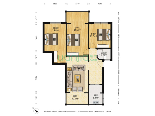 石人西路31号 3室1厅1卫 102平方