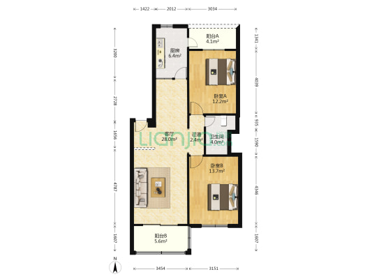 海辉路小区 2室1厅1卫 92平方