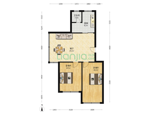华瑞佳苑北区 2室1厅1卫 100平方
