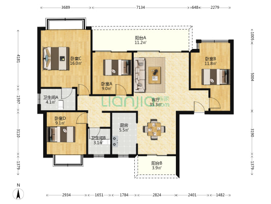 九境堂 4室1厅2卫 139平方