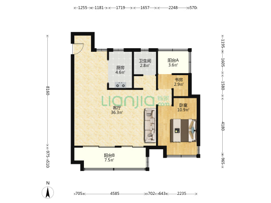 金科集美天辰 2室1厅1卫 96平方
