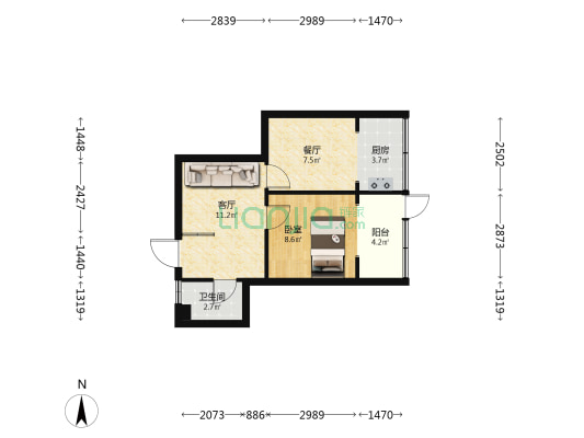 和平苑小区 1室2厅1卫 49平方