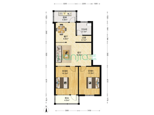 电信小区 2室2厅1卫 82平方