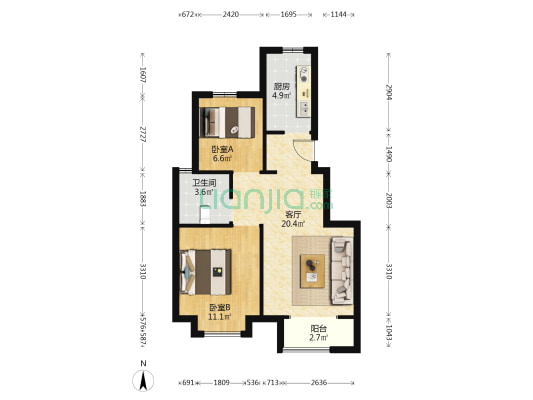 天津汇悦城 2室1厅1卫 73平方