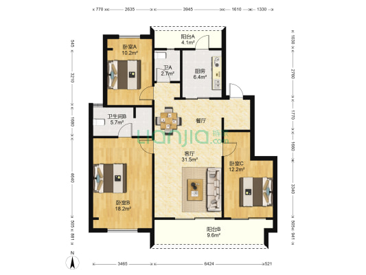 碧桂园新城樾林苑 3室1厅2卫 118平方