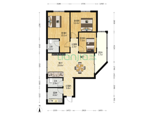 夏美大厦 3室1厅2卫 101平方