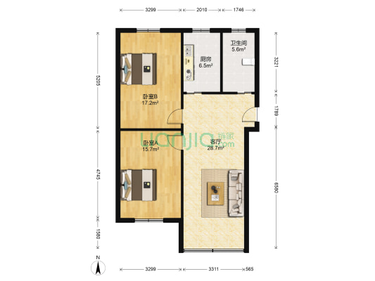 枫泾新村二区 2室1厅1卫 85平方