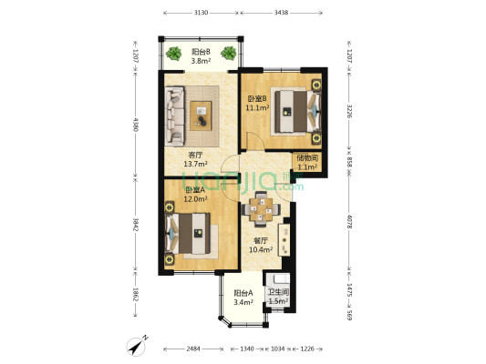 四维村1号 2室2厅1卫 66平方