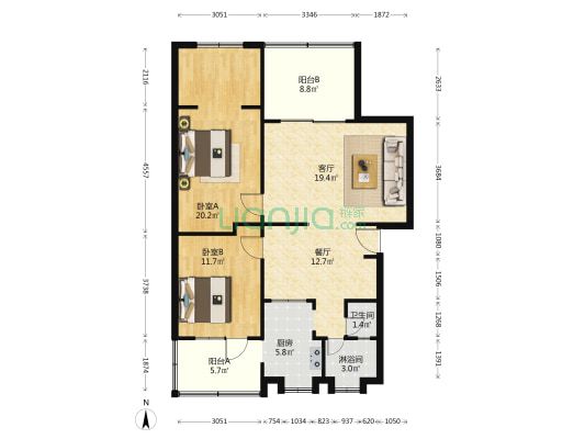 体育场西街30号 2室2厅2卫 84平方