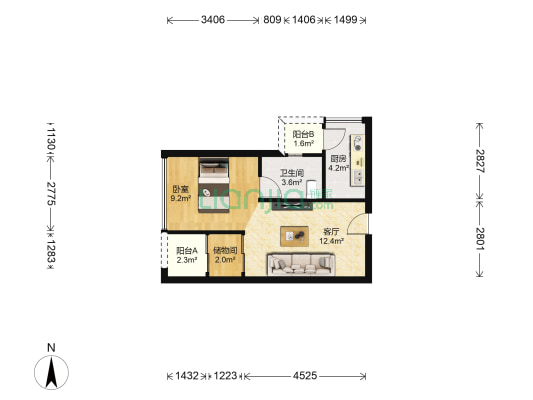 荔枝湾花园(南区) 1室1厅1卫 38平方
