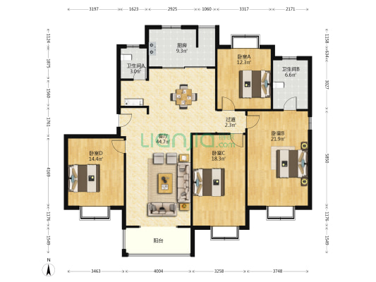 怡邻社区四区 4室1厅2卫 182平方