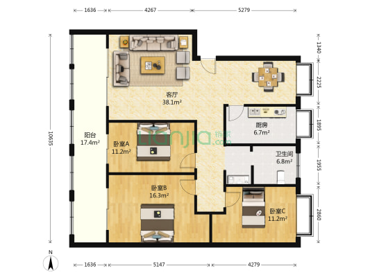 长兴大厦 3室1厅1卫 135平方