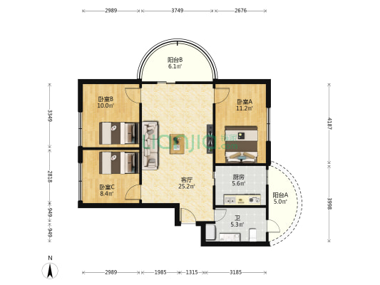 龙泉阁 3室1厅1卫 86平方