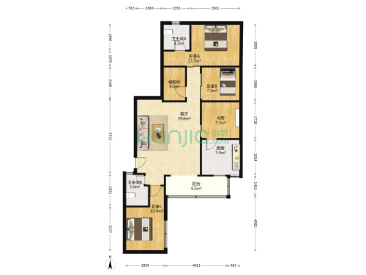 芙蓉阁公寓 4室1厅2卫 119平方