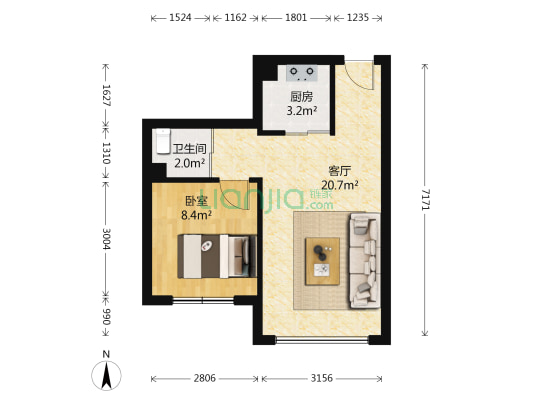 朝阳地矿花园 1室1厅1卫 49平方
