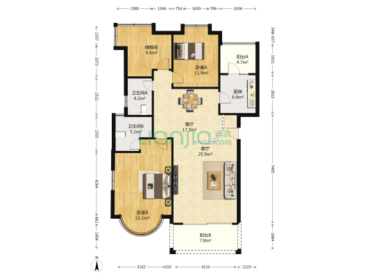 碧桂园凤凰城凤岭苑 2室2厅2卫 122平方