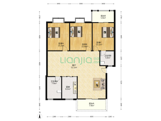 怡泰苑小区 3室1厅2卫 145平方